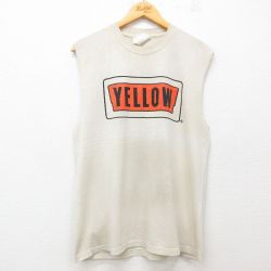 L★古着 ノースリーブ ビンテージ Tシャツ メンズ 90年代 90s YELLOW クルーネック USA製 薄ベージュ系 カーキ 25jul07 中古