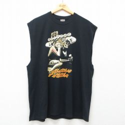 XL★古着 ノースリーブ ビンテージ Tシャツ メンズ 00年代 00s マリリンモンロー スケルトン バイク クルーネック 黒 ブラック 25jul07 中古