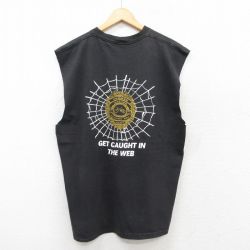 XL★古着 オニータ ONEITA ノースリーブ ビンテージ Tシャツ メンズ 90年代 90s クモの巣 自転車 コットン クルーネック 黒 ブラック 25jul08 中古