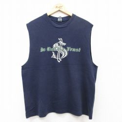 【50%OFF】XL★古着 ノースリーブ ビンテージ Tシャツ メンズ 00年代 00s 　In Dad We Trust コットン クルーネック 紺 ネイビー 25jul08 中古