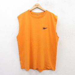 XL★古着 ノースリーブ Tシャツ メンズ リーボック REEBOK ワンポイントロゴ クルーネック オレンジ 25jul08 中古