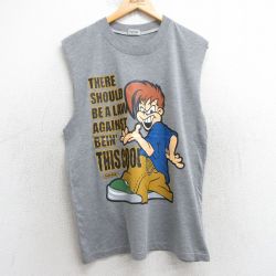 L★古着 ノースリーブ Tシャツ メンズ 男の子 クルーネック グレー 霜降り 25jul08 中古