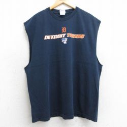 XL★古着 リー Lee ノースリーブ ビンテージ Tシャツ メンズ 00年代 00s MLB デトロイトタイガース 大きいサイズ コットン クルーネック 黒 ブラック メジャーリーグ ベースボール 野球 25jul08 中古