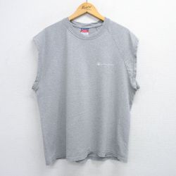 XL★古着 チャンピオン champion ノースリーブ ビンテージ Tシャツ メンズ 00年代 00s ワンポイントロゴ コットン クルーネック グレー 霜降り 25jul09 中古