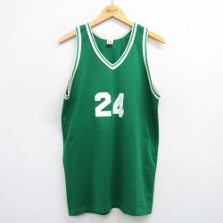 L★古着 メイソン ビンテージ タンクトップ メンズ 80年代 80s 24 ロング丈 Vネック USA製 緑 グリーン ユニフォーム ゲームシャツ 25jul09 中古