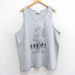 XL★古着 ビンテージ タンクトップ メンズ 90年代 90s ディズニー DISNEY しらゆきひめ 7人の小人 七人のこびと 大きいサイズ クルーネック 位 グレー 霜降り 【spe】 25jul10 中古