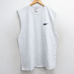 【20%OFF】XL★古着 リーボック REEBOK ノースリーブ ビンテージ Tシャツ メンズ 90年代 90s ワンポイントロゴ コットン クルーネック 薄グレー 霜降り 25jul10 中古