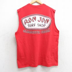 L★古着 ロンジョン ノースリーブ ビンテージ Tシャツ メンズ ビッグロゴ コットン クルーネック 赤 レッド 25jul10 中古