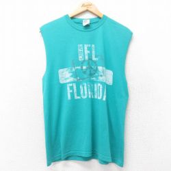 L★古着 ノースリーブ ビンテージ Tシャツ メンズ 00年代 00s フロリダ ピースマーク クルーネック 青緑 25jul10 中古