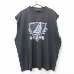 【50%OFF】XL★古着 フルーツオブザルーム ノースリーブ ビンテージ Tシャツ メンズ 90年代 90s ヨット 大きいサイズ クルーネック USA製 黒 ブラック 【spe】 25jul10 中古