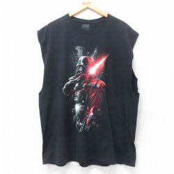 XL★古着 ノースリーブ Tシャツ メンズ スターウォーズ STAR WARS ダースベイダー 大きいサイズ コットン クルーネック 黒 ブラック 25jul10 中古
