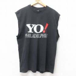 【50%OFF】XL★古着 ヘインズ Hanes ノースリーブ ビンテージ Tシャツ メンズ 90年代 90s YO! フィラデルフィア コットン クルーネック 黒 ブラック 【spe】 25jul10 中古