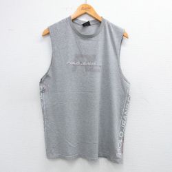 L★古着 ラルフローレン Ralph Lauren ポロジーンズ ノースリーブ ブランド Tシャツ メンズ 00年代 00s ビッグロゴ クルーネック グレー 霜降り 25jul10 中古