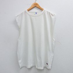 【20%OFF】XL★古着 ラッセル ノースリーブ ビンテージ Tシャツ メンズ 90年代 90s ワンポイントロゴ メッシュ地 大きいサイズ クルーネック 白 ホワイト 【spe】 25jul10 中古