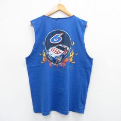 【50%OFF】XL★古着 ノースリーブ Tシャツ メンズ NASCAR レーシングカー クルーネック 青 ブルー 25jul10 中古
