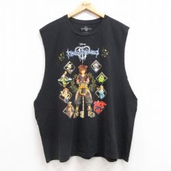 XL★古着 ノースリーブ Tシャツ メンズ ゲーム ディズニー DISNEY キングダムハーツ ソラ ミッキー MICKEY MOUSE 大きいサイズ コットン クルーネック 黒 ブラック 【spe】 25jul12 中古