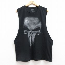 XL★古着 ノースリーブ Tシャツ メンズ マーベル パニッシャー コットン クルーネック 黒 ブラック 25jul12 中古