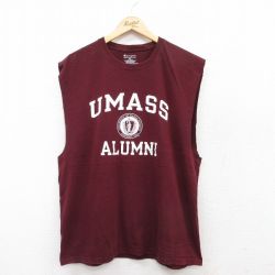 XL★古着 チャンピオン Champion ノースリーブ Tシャツ メンズ UMASS カレッジ コットン クルーネック エンジ 25jul12 中古