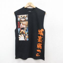 【50%OFF】M★古着 ノースリーブ Tシャツ メンズ アニメ 僕のヒーローアカデミア 爆豪勝己 コットン クルーネック 黒 ブラック 25jul12 中古