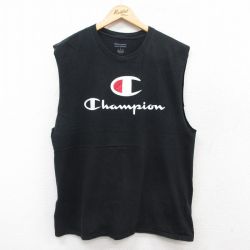 L★古着 チャンピオン Champion ノースリーブ Tシャツ メンズ ビッグロゴ コットン クルーネック 黒 ブラック 25jul12 中古