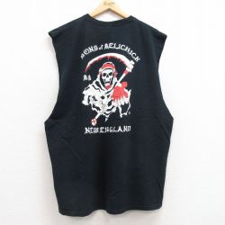 XL★古着 ビンテージ ノースリーブ Tシャツ メンズ 00年代 00s 死神 ニューイングランド 大きいサイズ コットン クルーネック 黒 ブラック 25jul12 中古