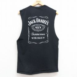 M★古着 ノースリーブ Tシャツ メンズ ジャックダニエル 酒 ウイスキー コットン クルーネック 黒 ブラック 25jul12 中古