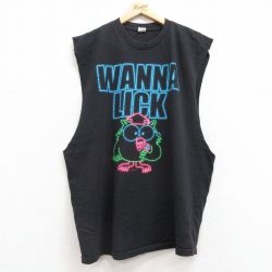 XL★古着 ノースリーブ Tシャツ メンズ WANNA LICK 鳥 大きいサイズ コットン クルーネック 黒 ブラック 25jul12 中古