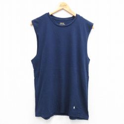 M★古着 ラルフローレン Ralph Lauren ノースリーブ ブランド Tシャツ メンズ ワンポイントロゴ コットン クルーネック 紺 ネイビー 25jul12 中古