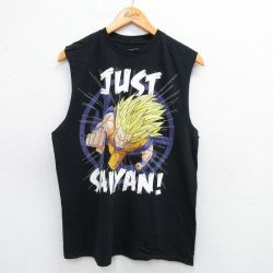 L★古着 ノースリーブ Tシャツ メンズ アニメ ドラゴンボール 孫悟空 コットン クルーネック 黒 ブラック 25jul12 中古