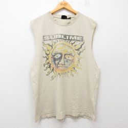 【50%OFF】XL★古着 ノースリーブ ロック バンド Tシャツ メンズ サブライム コットン クルーネック ベージュ カーキ 25jul12 中古