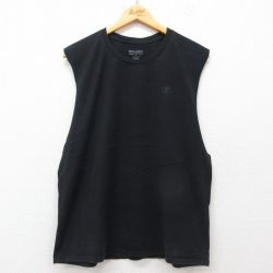 XL★古着 チャンピオン champion ノースリーブ Tシャツ メンズ ワンポイントロゴ クルーネック 黒 ブラック 25jul12 中古