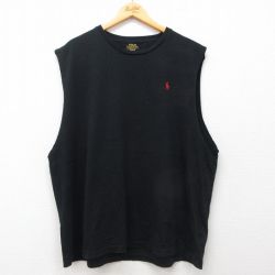 XL★古着 ラルフローレン Ralph Lauren ノースリーブ ブランド Tシャツ メンズ ワンポイントロゴ 大きいサイズ コットン クルーネック 黒 ブラック 25jul12 中古