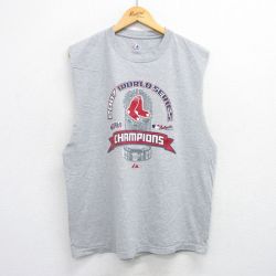 【50%OFF】XL★古着 マジェスティック ノースリーブ ビンテージ Tシャツ メンズ 00年代 00s MLB ボストンレッドソックス クルーネック グレー 霜降り メジャーリーグ ベースボール 野球 25jul14 中古
