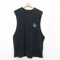 【50%OFF】XL★古着 バンズ VANS ノースリーブ Tシャツ メンズ ワンポイントロゴ 胸ポケット付き コットン クルーネック 黒 ブラック 25jul14 中古
