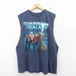 XL★古着 ノースリーブ Tシャツ メンズ マーベル ガーディアンズオブギャラクシー クルーネック 紺 ネイビー 霜降り 25jul14 中古
