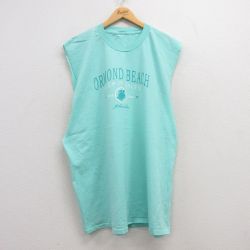 【20%OFF】XL★古着 ビンテージ ノースリーブ Tシャツ メンズ 00年代 00s オーモンドビーチ 大きいサイズ ロング丈 クルーネック 薄青緑 25jul17 中古