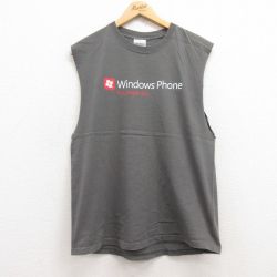 L★古着 ビンテージ ノースリーブ Tシャツ メンズ 00年代 00s Windows Phone コットン クルーネック グレー 【spe】 25jul17 中古