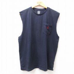L★古着 ラルフローレン Ralph Lauren ノースリーブ ブランド Tシャツ メンズ ワンポイントロゴ 胸ポケット付き コットン クルーネック 紺 ネイビー 25jul17 中古