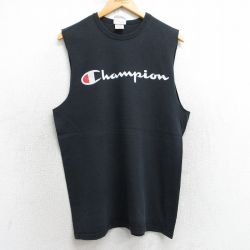 L★古着 チャンピオン champion ノースリーブ Tシャツ メンズ ビッグロゴ コットン クルーネック 黒 ブラック 25jul17 中古