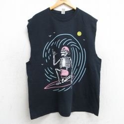 XL★古着 フルーツオブザルーム ノースリーブ Tシャツ メンズ スケルトン コットン クルーネック 黒 ブラック 25jul17 中古