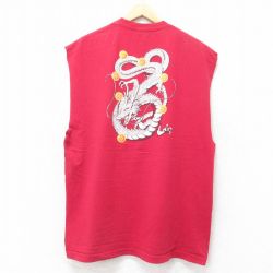 【20%OFF】XL★古着 ノースリーブ Tシャツ メンズ アニメ ドラゴンボール 神龍 コットン クルーネック エンジ系 25jul17 中古