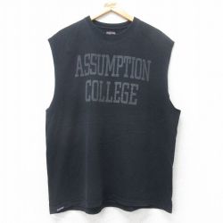 XL★古着 ジャンスポーツ ノースリーブ Tシャツ メンズ ASSUMPTION 大きいサイズ コットン クルーネック 黒 ブラック 25jul17 中古