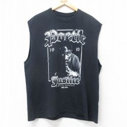 XL★古着 ノースリーブ Tシャツ メンズ 映画 ポエティックジャスティス トゥパック 2パック 2PAC 大きいサイズ コットン クルーネック 黒 ブラック 25jul17 中古