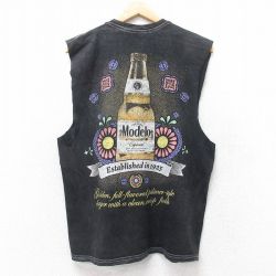 L★古着 リップルジャンクション ノースリーブ Tシャツ メンズ モデロ ビール コットン クルーネック 黒他 ブラック 25jul17 中古