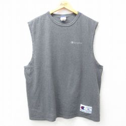 【50%OFF】XL★古着 チャンピオン champion ノースリーブ ビンテージ Tシャツ メンズ 00年代 00s ワンポイントロゴ 大きいサイズ コットン クルーネック 濃グレー 霜降り 25jul17 中古