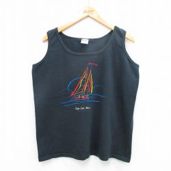 L★古着 ビンテージ タンクトップ メンズ 90年代 90s ヨット ケープコッド コットン クルーネック USA製 黒 ブラック 25jul18 中古