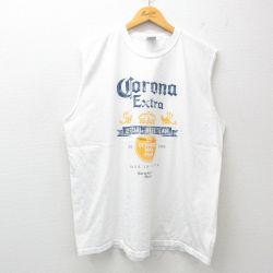 XL★古着 ノースリーブ Tシャツ メンズ コロナ ビール 大きいサイズ コットン クルーネック 白 ホワイト 25jul18 中古