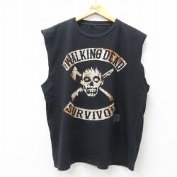 【20%OFF】XL★古着 ノースリーブ Tシャツ メンズ ウォーキングデッド クルーネック 黒 ブラック 25jul18 中古