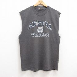 L★古着 ノースリーブ ビンテージ Tシャツ メンズ 00年代 00s アリゾナワイルドキャッツ クルーネック 濃グレー 霜降り 25jul18 中古