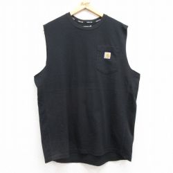 XL★古着 カーハート Carhartt ノースリーブ Tシャツ メンズ 胸ポケット付き クルーネック 黒 ブラック 25jul18 中古